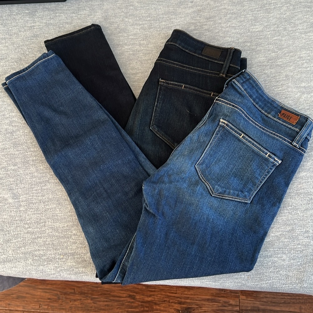 PAIGE Women 26 Denim Blue Set of 2 Jeans Contrast Stitch Hoxton Ankle and Skinny - Picture 4 of 10